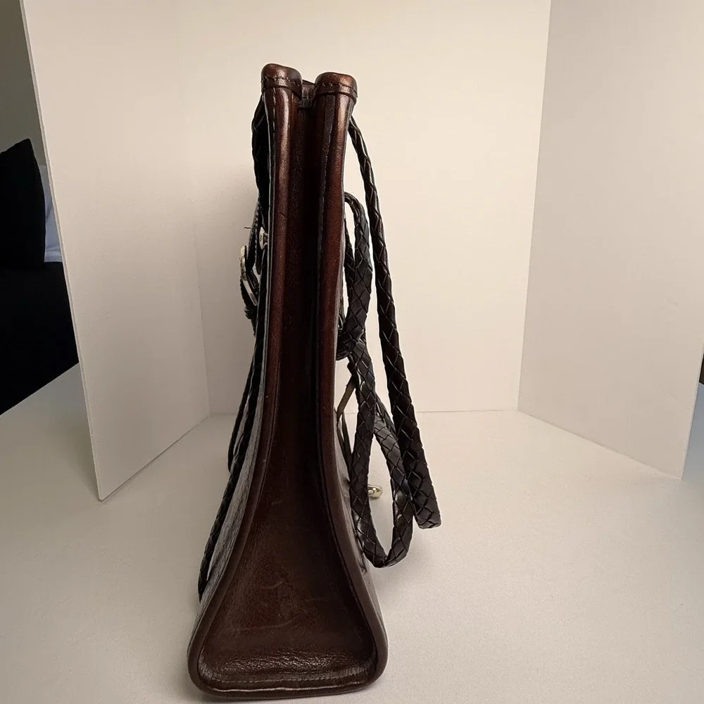 Vtg Brighton Brown Leather Braided Strap Purse Western Chic Coastal Cowgirl